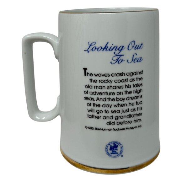 Norman Rockwell "Looking Out To Sea" Ceramic Mug With Gold Trim 1985 - Picture 2 of 12